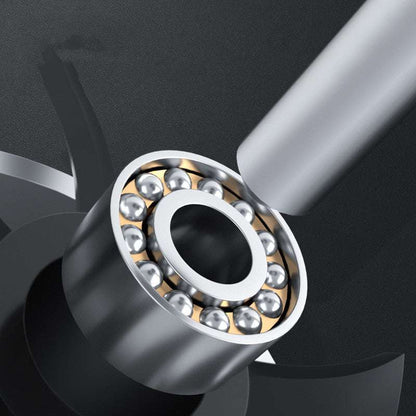 Close-up of a metal propeller blade with a bearing on a dark background