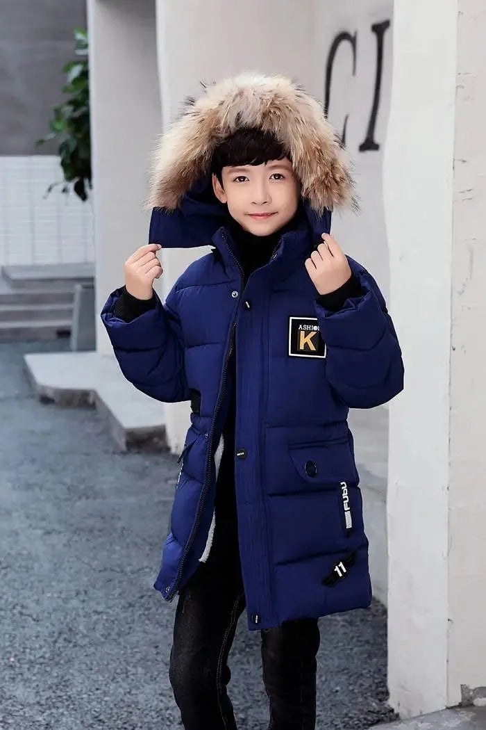 Children's Hooded Cotton Quilted Coat - Warm Fur Collar Children's Hooded Cotton Coat With Fur C | Ectron Online