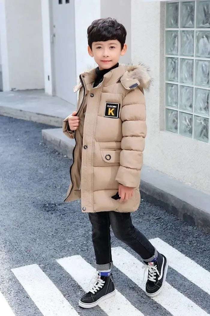 Children's Hooded Cotton Quilted Coat - Warm Fur Collar Children's Hooded Cotton Coat With Fur C | Ectron Online