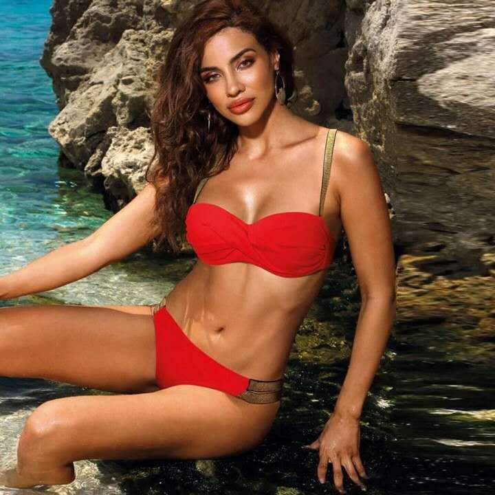 Women’s Solid Color Bikini Set – Sexy Mid-Waist Bandeau Swimwear Bikini Sets Solid Color Swimsuit Sexy Mi | Ectron Online