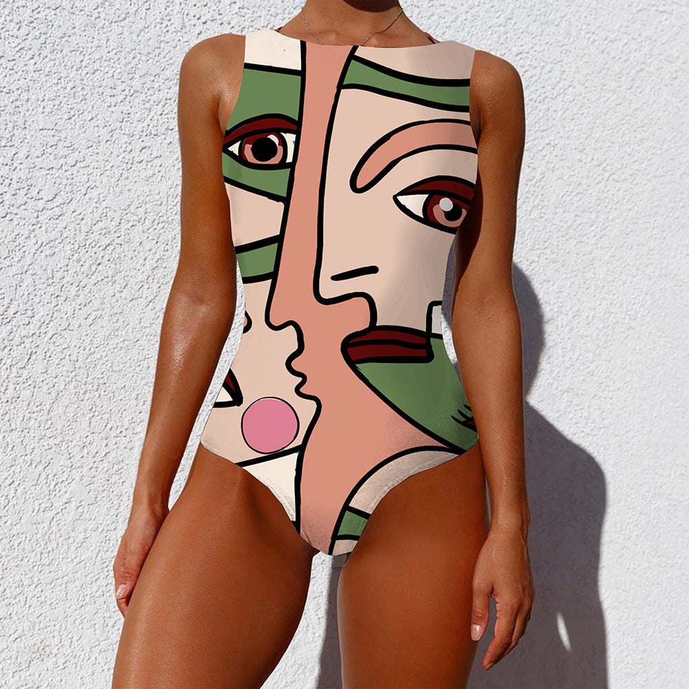 Women’s Vintage Abstract Print One-Piece Push-Up Swimsuit One-piece Fashion Vintage Abstract Print | Ectron Online