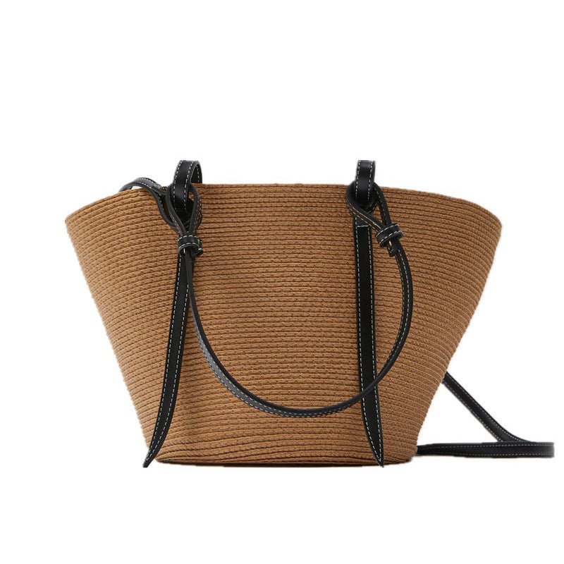 Hand-Woven Straw Beach Bag – Large Capacity Holiday Tote New Color Matching Basket Type Large Cap | Ectron Online