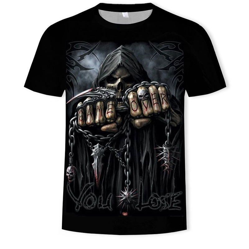 Men’s 3D Skull Print Fake Two-Piece T-Shirt – Trendy Short Sleeve New Cross Border Foreign Trade Europe An | Ectron Online