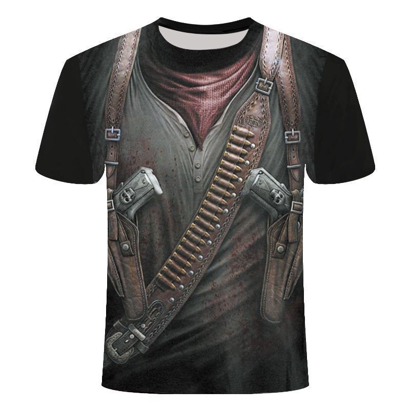 Men’s 3D Skull Print Fake Two-Piece T-Shirt – Trendy Short Sleeve New Cross Border Foreign Trade Europe An | Ectron Online