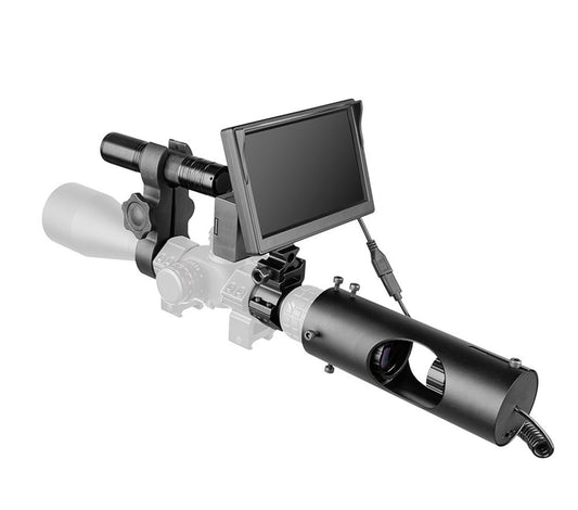 Telescope with a small screen on a white background