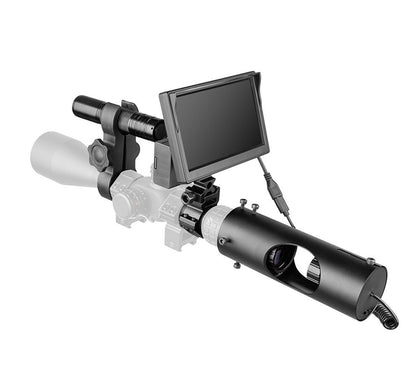 Telescope with a small screen on a white background
