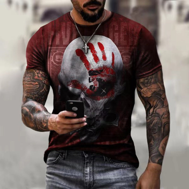 Men’s Skull Flag Print T-Shirt – Bold Casual Short Sleeve Top Skull Flag Print Men's T-shirt Top | Ectron Online