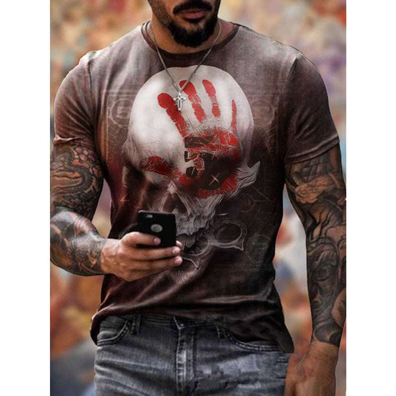 Men’s Skull Flag Print T-Shirt – Bold Casual Short Sleeve Top Skull Flag Print Men's T-shirt Top | Ectron Online