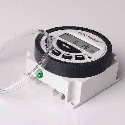 Digital timer with clear cover on a white background