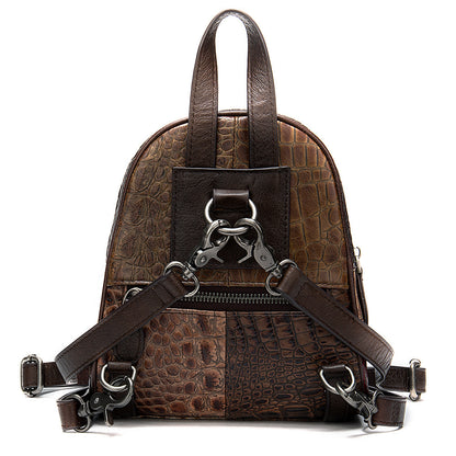 Head Layer Cowhide Women'S Backpack Contrast Color Small Bag