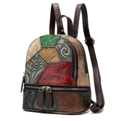 Head Layer Cowhide Women'S Backpack Contrast Color Small Bag