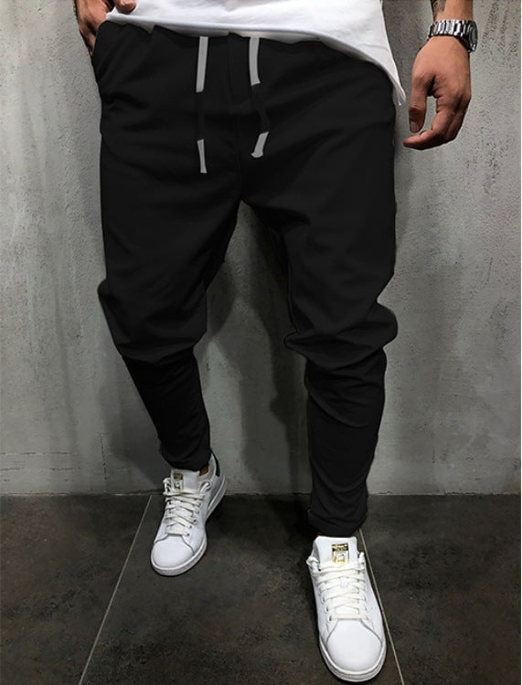 Men's Pants Solid Color Cropped Pants With Elastic Band