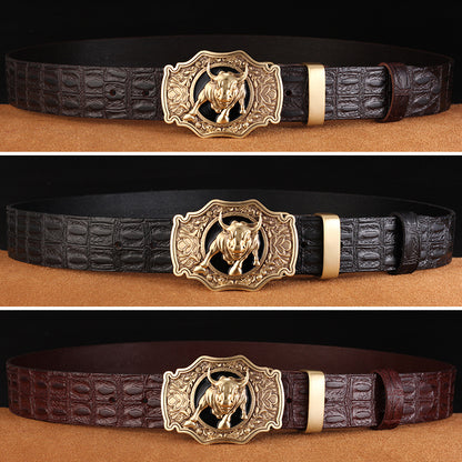 Leather Pattern Head Layer Pure Cowhide Copper Buckle Youth Belt