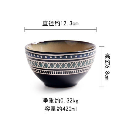 European Ceramic Tableware Set Relief Steak Plate Salad Bowl Rice Bowl Western Restaurant Fish Plate Cup