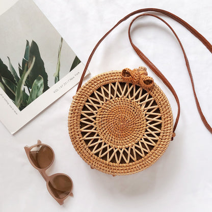 New Bali Rattan Woven Bag, Retro Straw Woven Beach Travel Messenger Bag