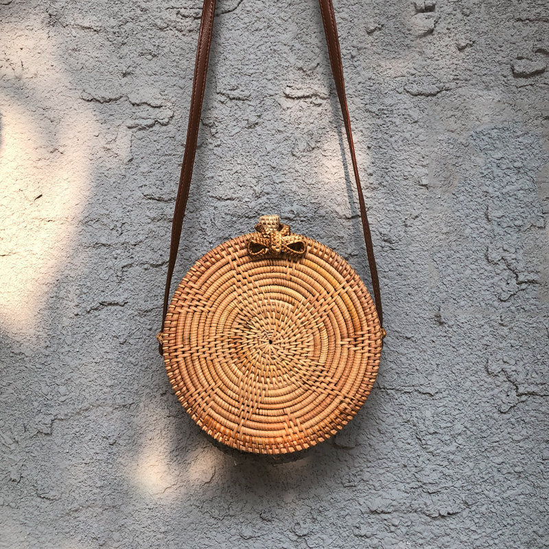 New Bali Rattan Woven Bag, Retro Straw Woven Beach Travel Messenger Bag