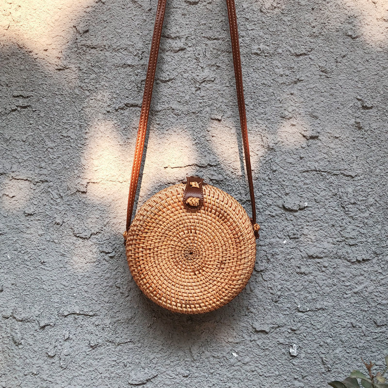Bali Rattan Woven Bag - Retro Straw Woven Beach Travel Messenger Bag New Bali Rattan Woven Bag, Retro Straw W | Ectron Online