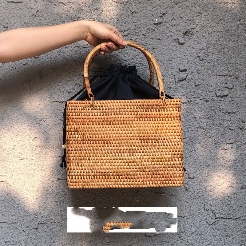 Bali Rattan Woven Bag - Retro Straw Woven Beach Travel Messenger Bag New Bali Rattan Woven Bag, Retro Straw W | Ectron Online