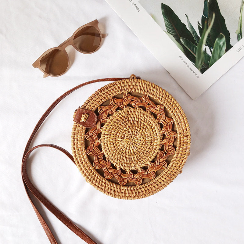 Bali Rattan Woven Bag - Retro Straw Woven Beach Travel Messenger Bag New Bali Rattan Woven Bag, Retro Straw W | Ectron Online