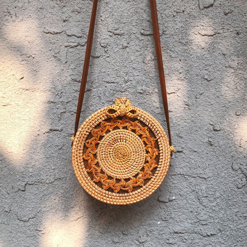 New Bali Rattan Woven Bag, Retro Straw Woven Beach Travel Messenger Bag