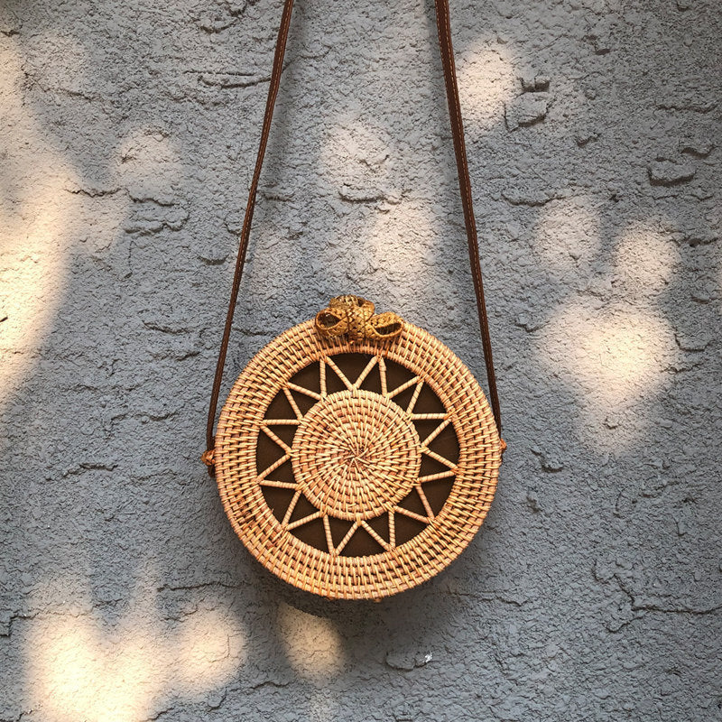 Bali Rattan Woven Bag - Retro Straw Woven Beach Travel Messenger Bag New Bali Rattan Woven Bag, Retro Straw W | Ectron Online