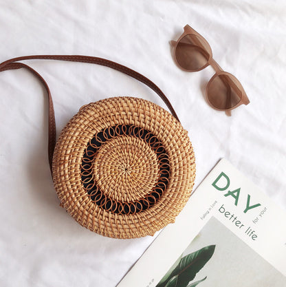 New Bali Rattan Woven Bag, Retro Straw Woven Beach Travel Messenger Bag