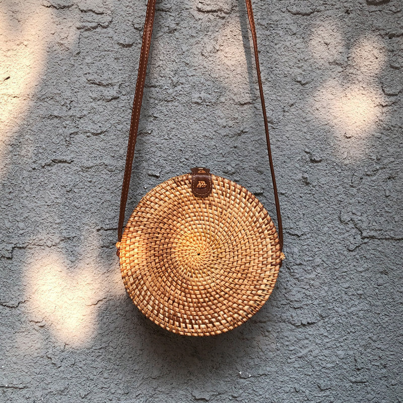Bali Rattan Woven Bag - Retro Straw Woven Beach Travel Messenger Bag New Bali Rattan Woven Bag, Retro Straw W | Ectron Online
