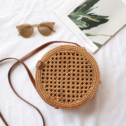 New Bali Rattan Woven Bag, Retro Straw Woven Beach Travel Messenger Bag