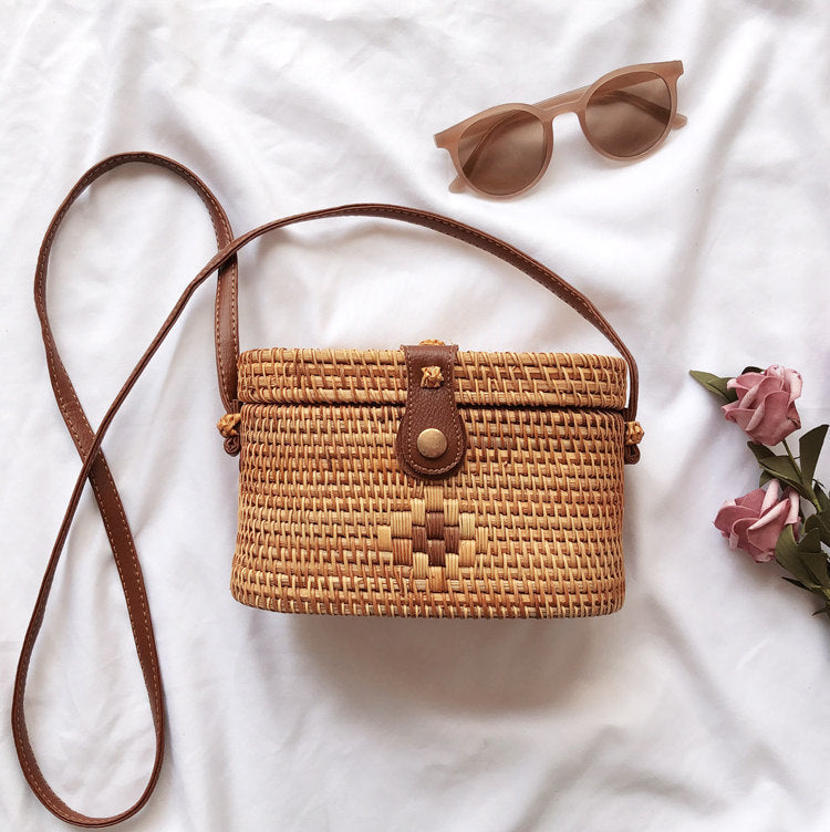 Bali Rattan Woven Bag - Retro Straw Woven Beach Travel Messenger Bag New Bali Rattan Woven Bag, Retro Straw W | Ectron Online