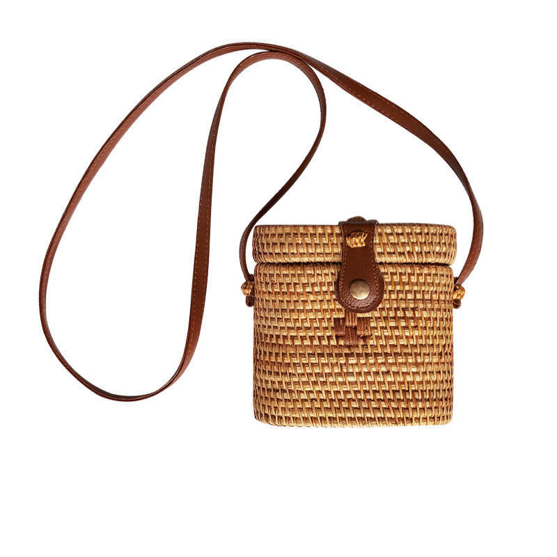 New Bali Rattan Woven Bag, Retro Straw Woven Beach Travel Messenger Bag