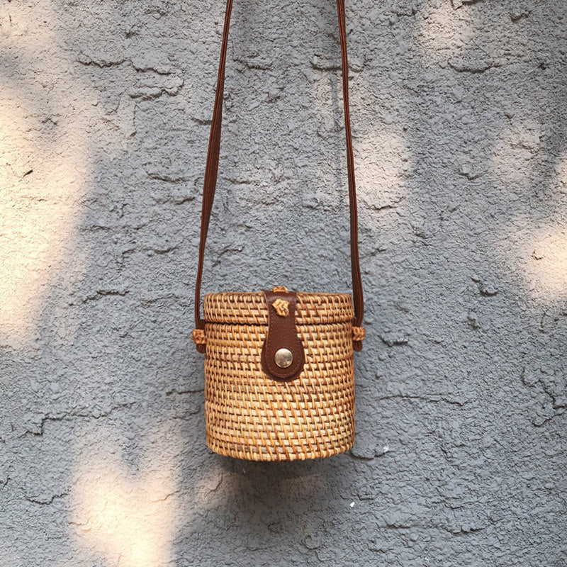 Bali Rattan Woven Bag - Retro Straw Woven Beach Travel Messenger Bag New Bali Rattan Woven Bag, Retro Straw W | Ectron Online