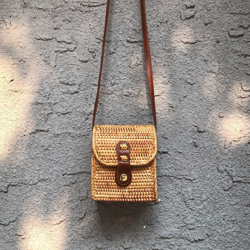 Bali Rattan Woven Bag - Retro Straw Woven Beach Travel Messenger Bag New Bali Rattan Woven Bag, Retro Straw W | Ectron Online