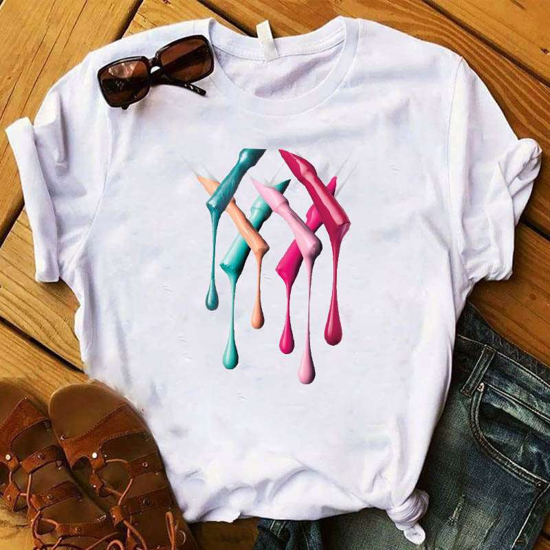 Nail Polish Bottle Print T-Shirt – Fun Short Sleeve Tee Nail Polish Bottle Print Short Sleeve | Ectron Online
