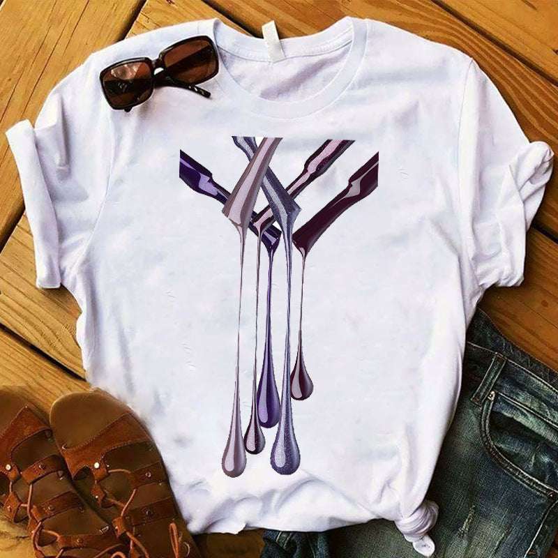 Nail Polish Bottle Print T-Shirt – Fun Short Sleeve Tee Nail Polish Bottle Print Short Sleeve | Ectron Online