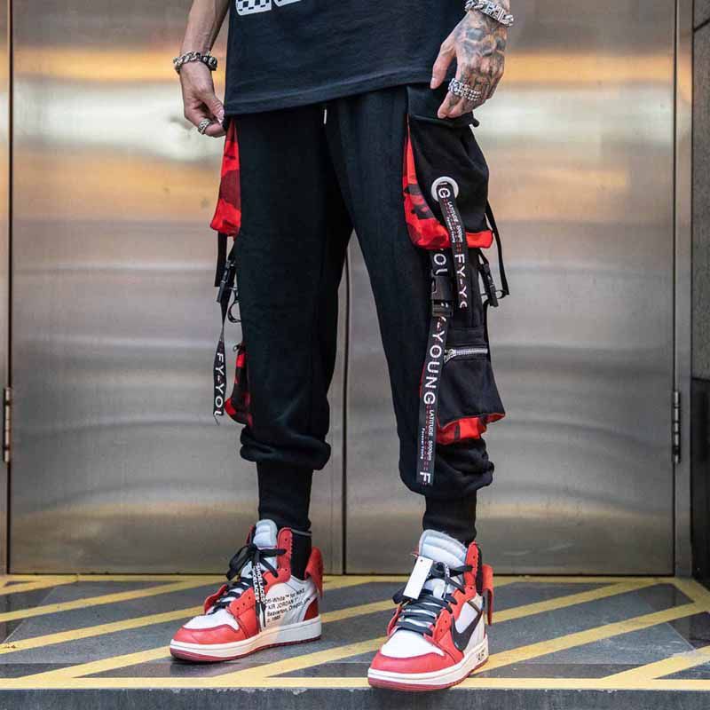 Hip Hop Multi-Pocket Webbing Drawstring Casual Trousers Men’s Bottoms | Ectron Online