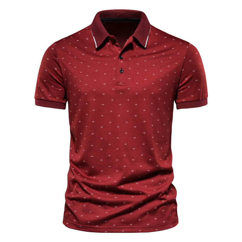 Men’s Slim Lapel T-Shirt – Summer Casual Anchor Print Tee Summer new casual slim European and Amer | Ectron Online