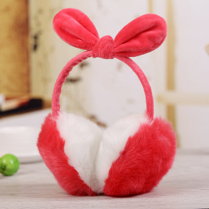 New Cute Rabbit Ears Bowknot Earmuffs For Ladies Winter Rabbit Fur Earmuffs