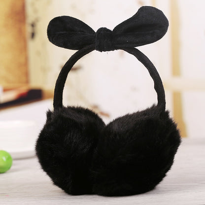 New Cute Rabbit Ears Bowknot Earmuffs For Ladies Winter Rabbit Fur Earmuffs