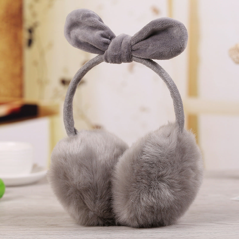 New Cute Rabbit Ears Bowknot Earmuffs For Ladies Winter Rabbit Fur Earmuffs