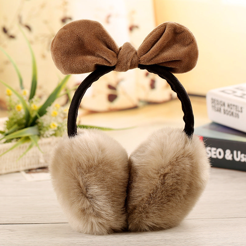 New Cute Rabbit Ears Bowknot Earmuffs For Ladies Winter Rabbit Fur Earmuffs