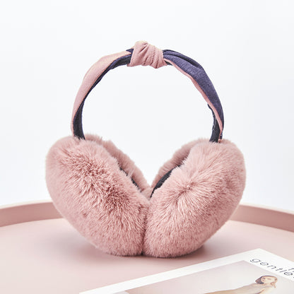 New Cute Rabbit Ears Bowknot Earmuffs For Ladies Winter Rabbit Fur Earmuffs