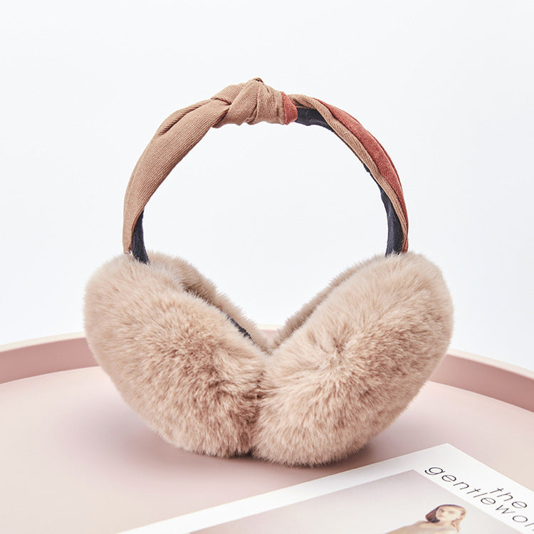 New Cute Rabbit Ears Bowknot Earmuffs For Ladies Winter Rabbit Fur Earmuffs