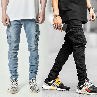 Men's Fashionable Multi-Pocket Tooling Jeans - Simple Cargo Style Fashionable And Simple Men's Multi-Pocke | Ectron Online