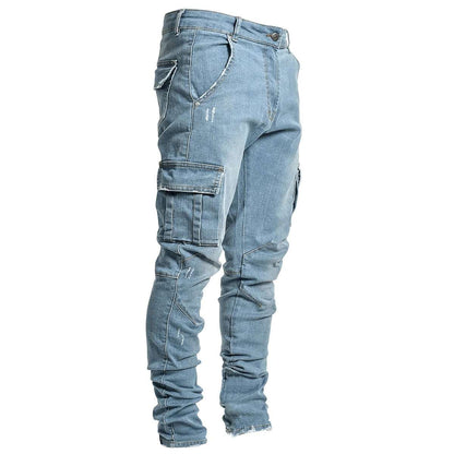 Men's Fashionable Multi-Pocket Tooling Jeans - Simple Cargo Style Fashionable And Simple Men's Multi-Pocke | Ectron Online