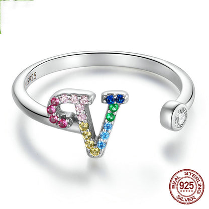 Colorful Zircon 26 Letters Ring Fashion Everyday All-Match Ring Jewelry