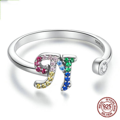 Colorful Zircon 26 Letters Ring Fashion Everyday All-Match Ring Jewelry