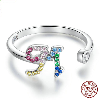 Colorful Zircon 26 Letters Ring Fashion Everyday All-Match Ring Jewelry