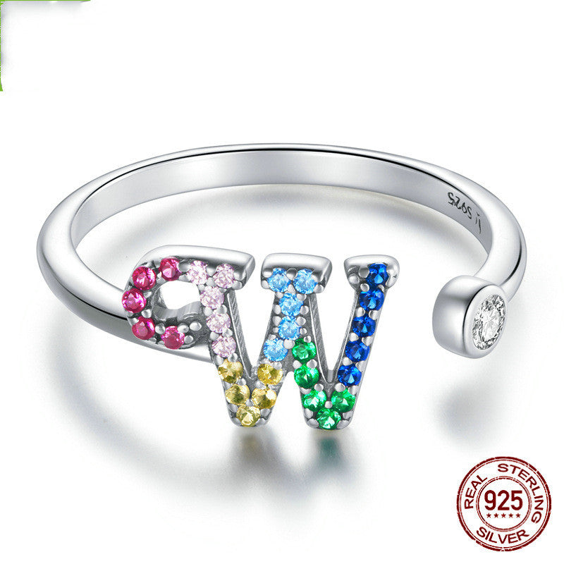 Colorful Zircon 26 Letters Ring Fashion Everyday All-Match Ring Jewelry