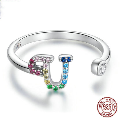 Colorful Zircon 26 Letters Ring Fashion Everyday All-Match Ring Jewelry