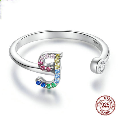 Colorful Zircon 26 Letters Ring Fashion Everyday All-Match Ring Jewelry